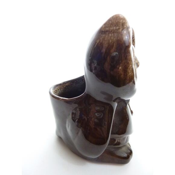 Vintage Owl Planter Small Brown Ceramic Pot Vase Woody Brown Rustic Shabby Decor - Picture 3 of 5